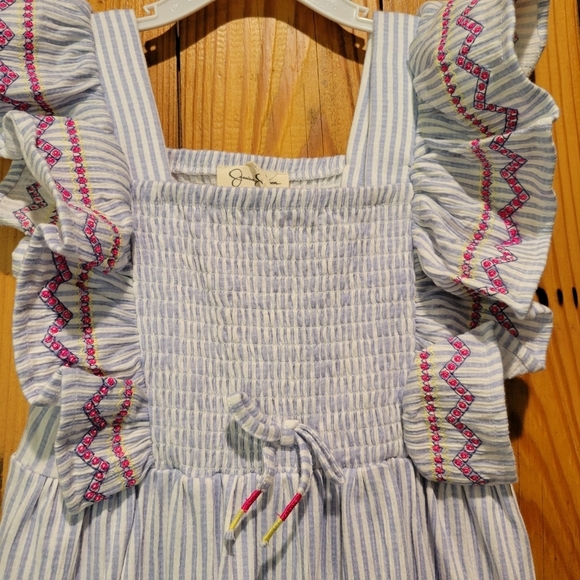 Jessica Sipson Blue Striped Kids Dress with Ruffle Sleeves - Picture 3 of 6